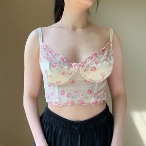 Victoria's Secret pink mesh floral embroidered bustier